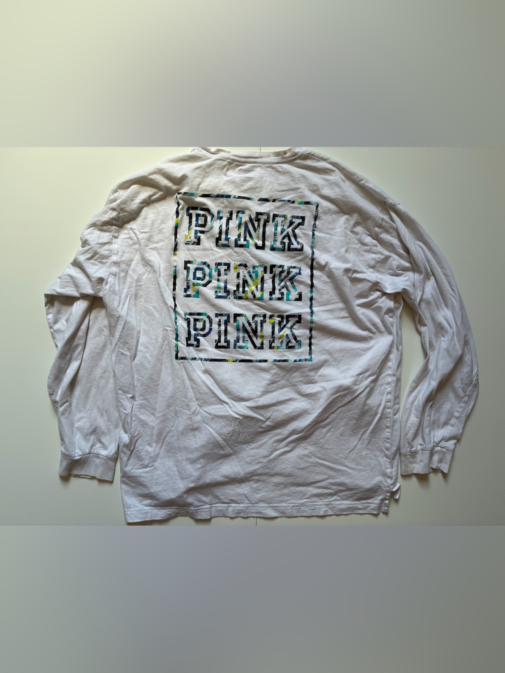 Victorias Secret PINK Crew Logo Graphic Cotton Long Sleeve T-Shirt - Size XL